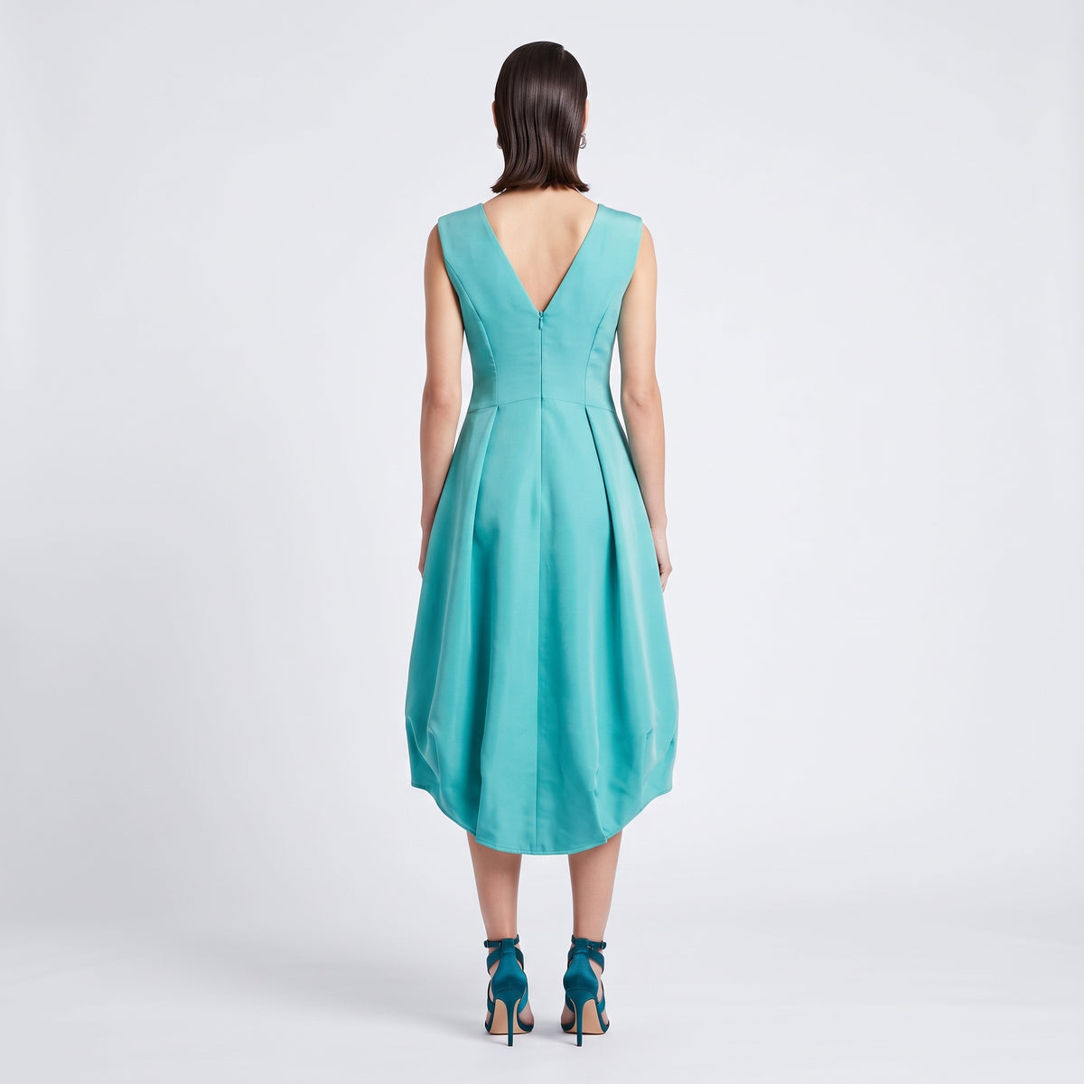 Structured V-Neck Teal Dress