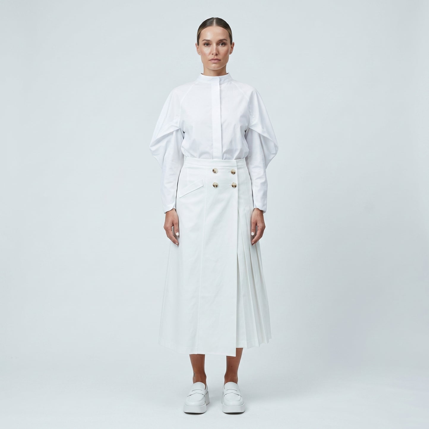 Asymmetrical Pleated Midi Skirt