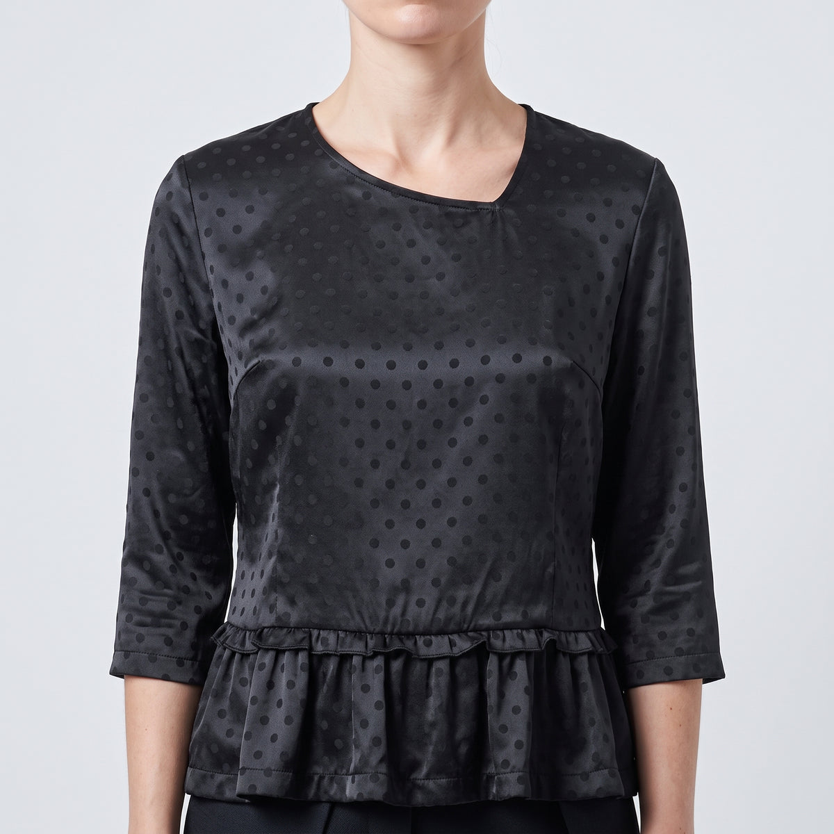 Textured Peplum Black Blouse