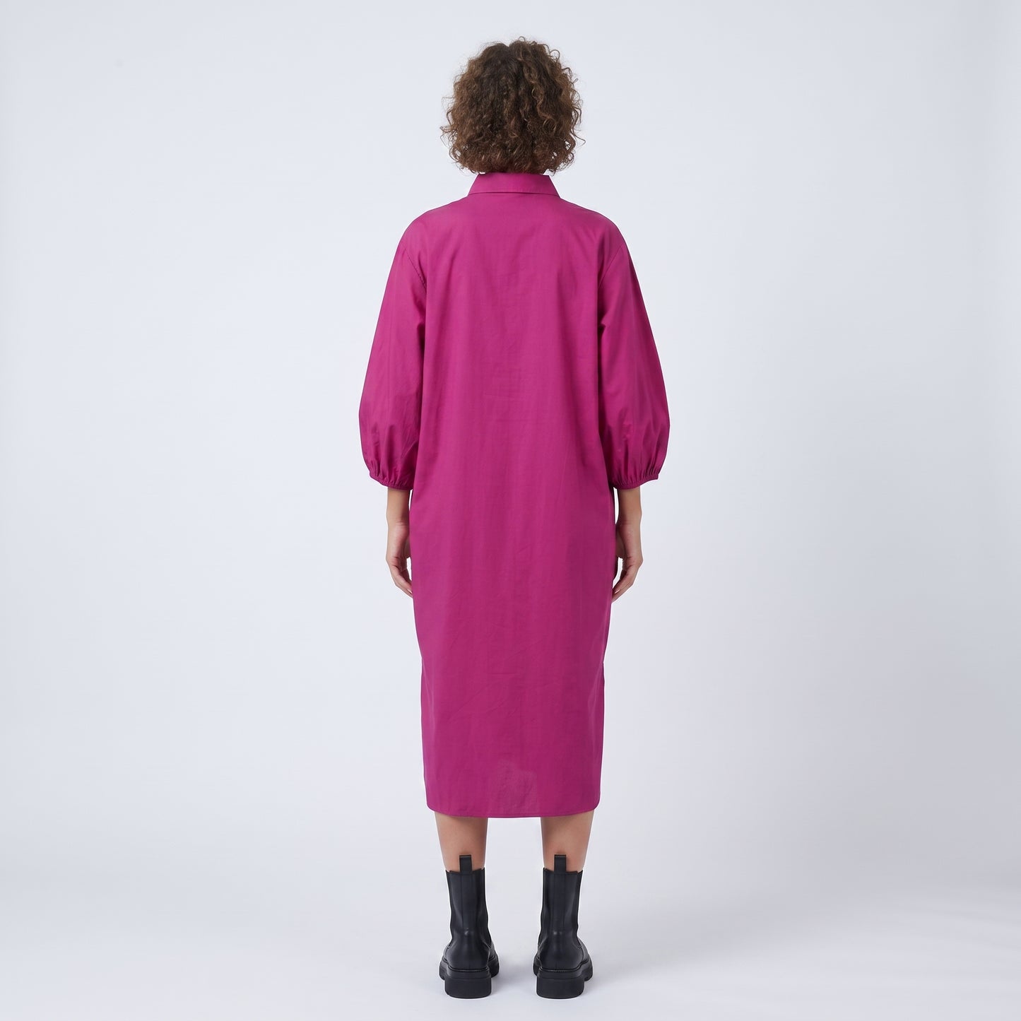 Embroidered Fuchsia Shirt Dress