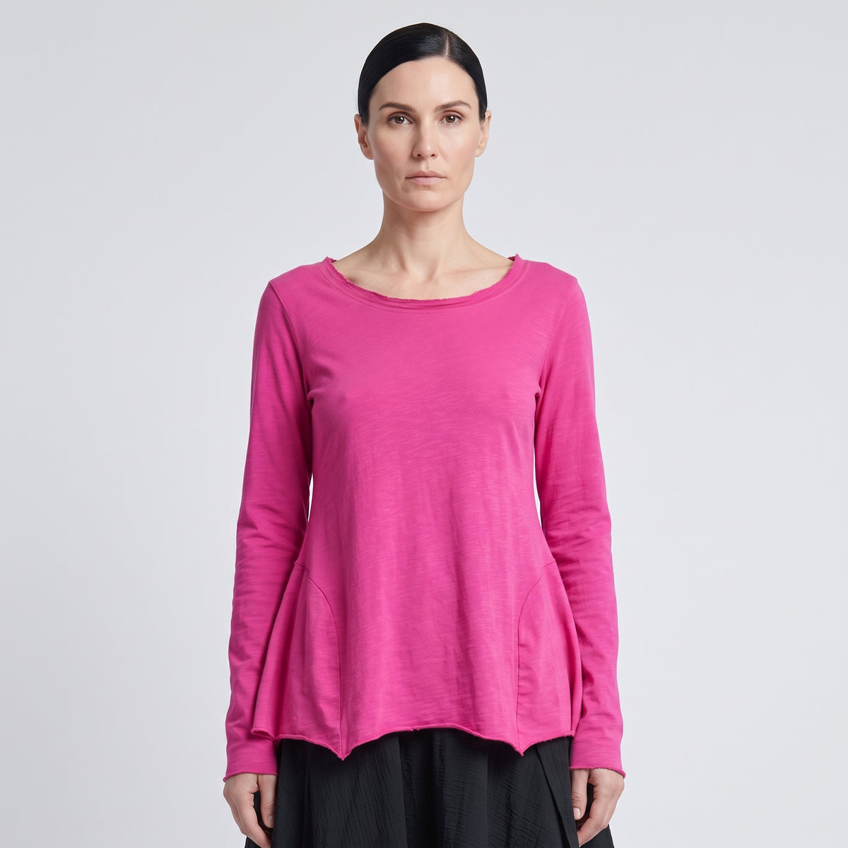 Vibrant Pink Fitted Long-Sleeve Top