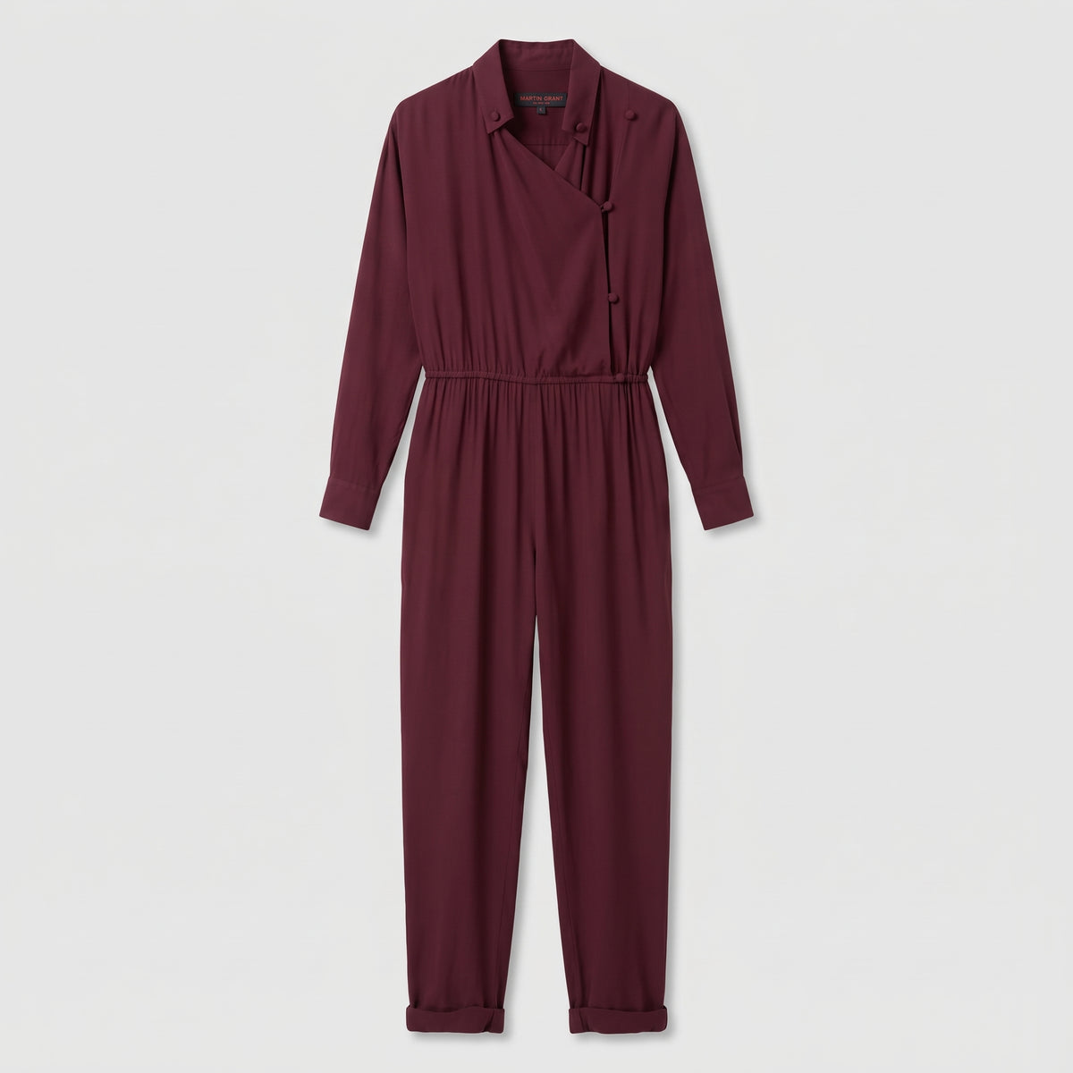 Burgundy Buttoned Silk Jumpsuit