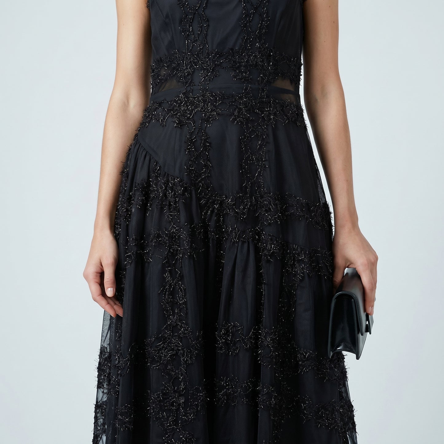 Black Lace Embellished Cocktail Dress