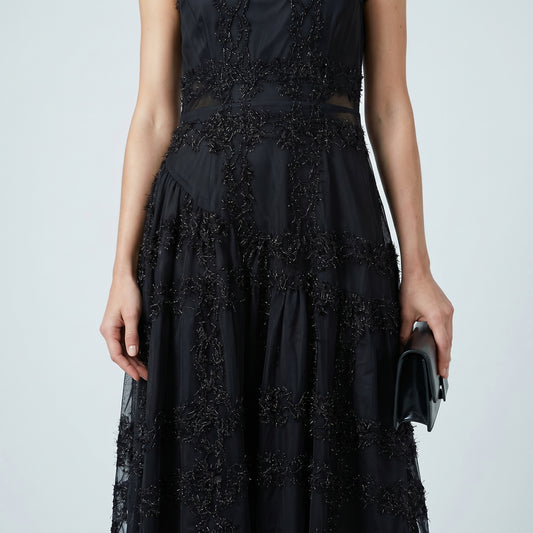 Black Lace Embellished Cocktail Dress