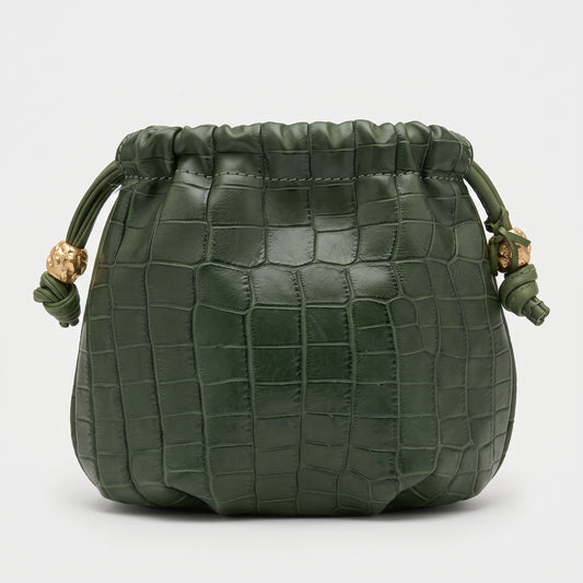 Croc-Embossed Leather Drawstring Bag