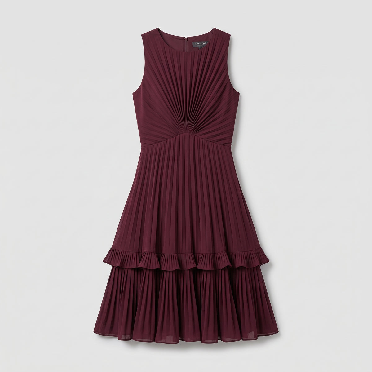 Pleated Tiered Burgundy Cocktail Dress