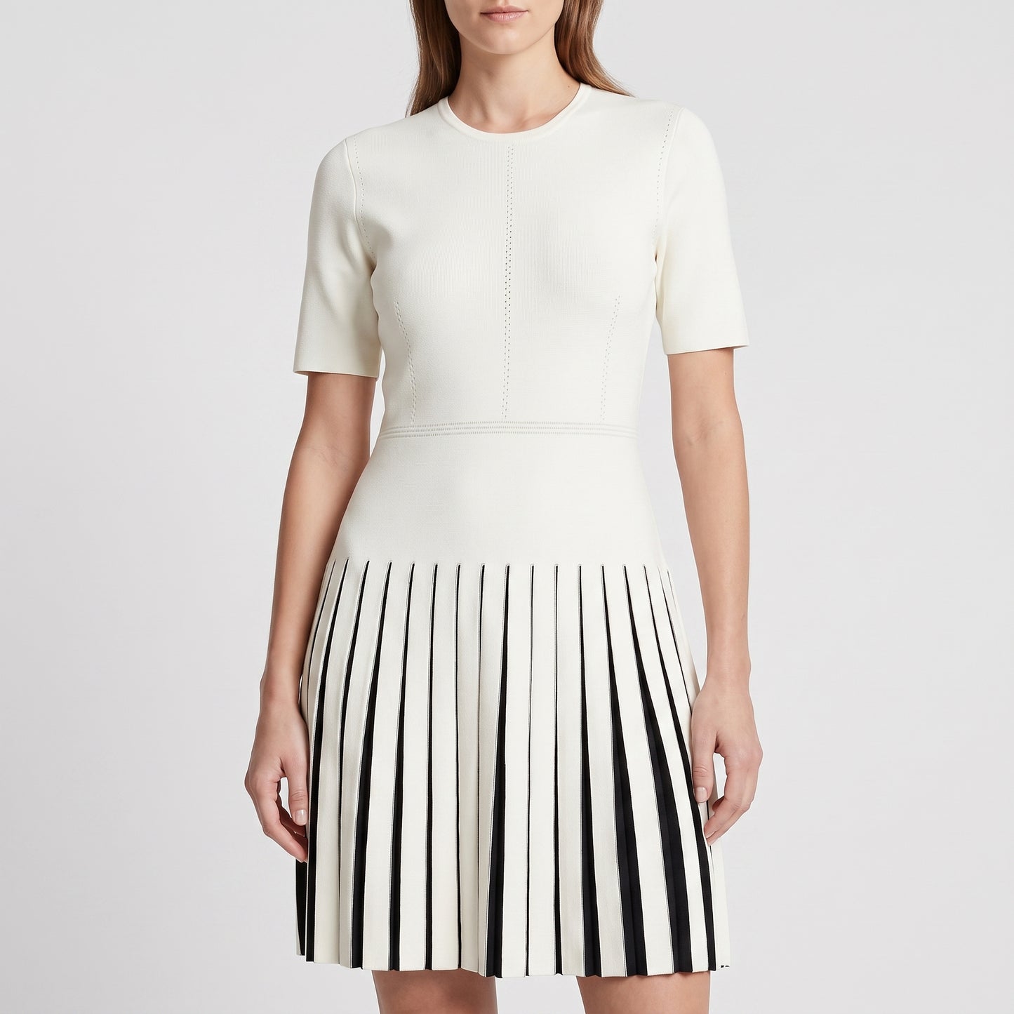 Pleated Contrast Knit Mini Dress