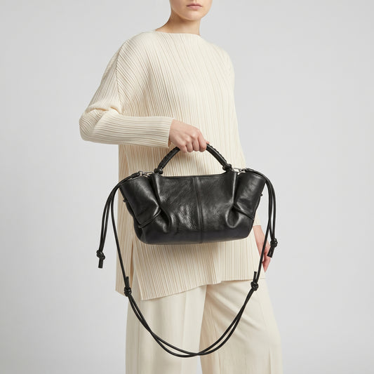 Braided Leather Ruched Mini Bag