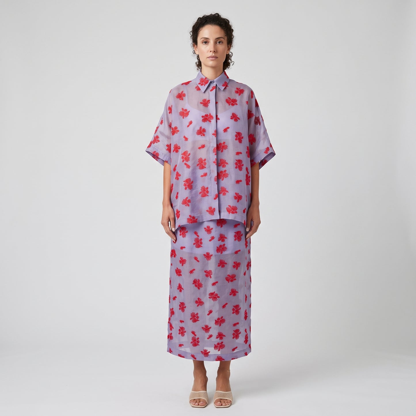 Floral Embroidered Sheer Shirt
