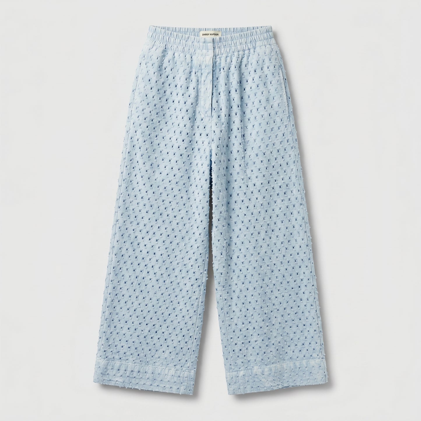 Textured Light Blue Wide-Leg Trousers