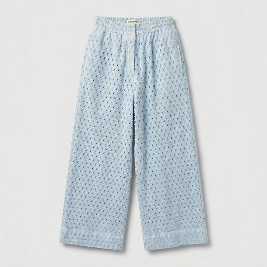 Textured Light Blue Wide-Leg Trousers