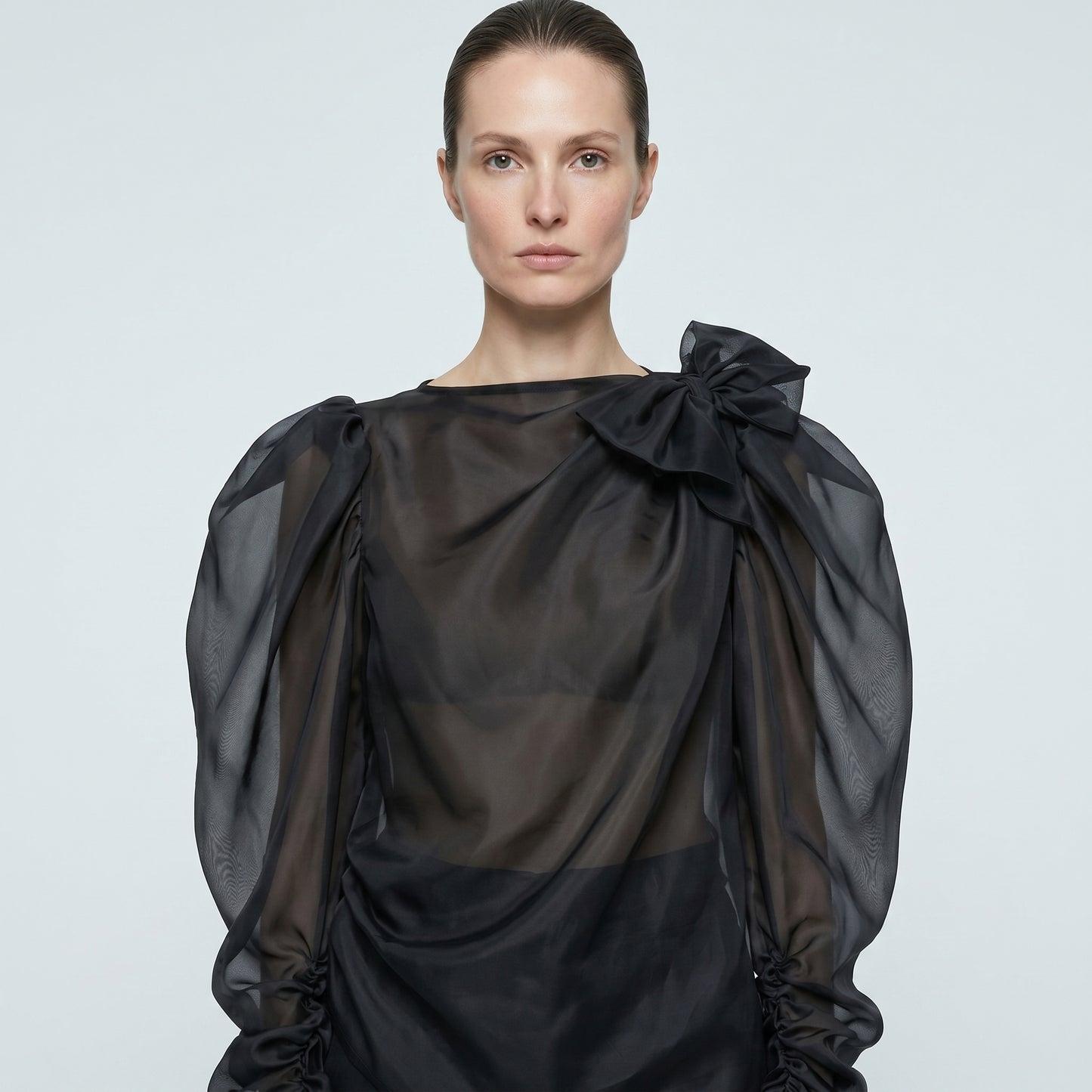Draped Bow Organza Blouse