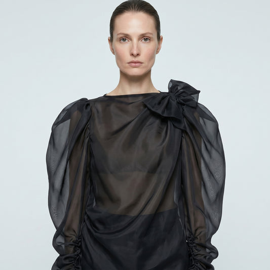 Draped Bow Organza Blouse
