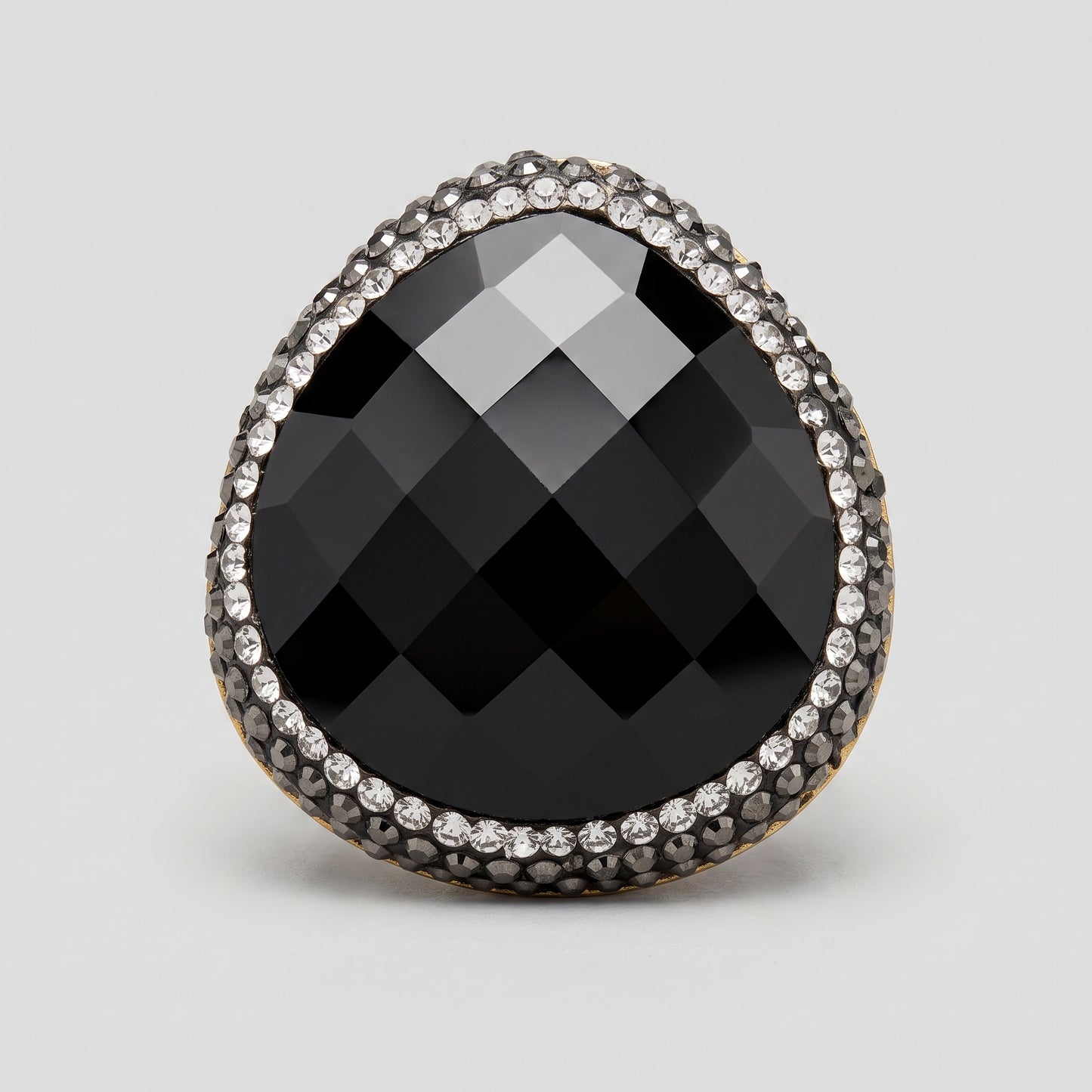 Crystal Embellished Onyx Statement Ring