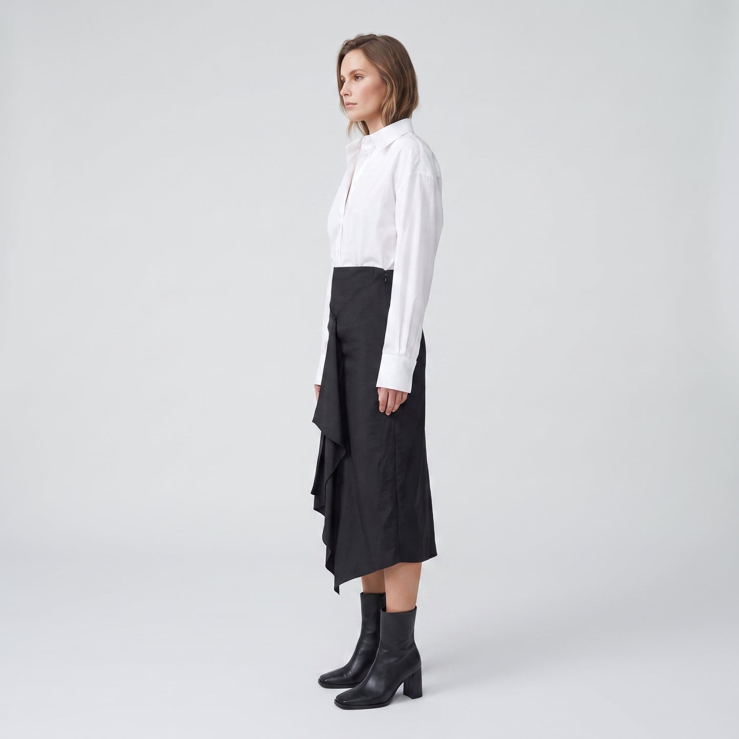 Black Draped Midi Skirt