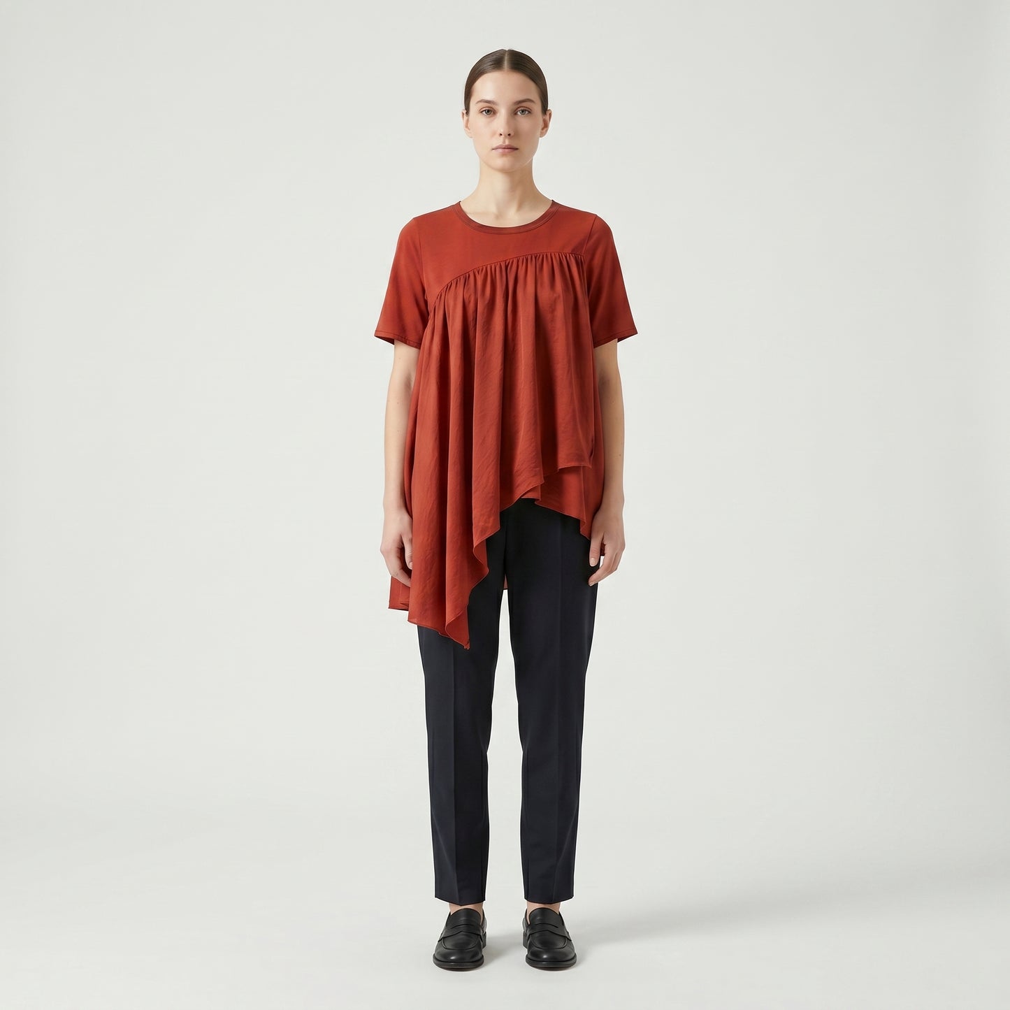 Asymmetric Ruched Rust Blouse