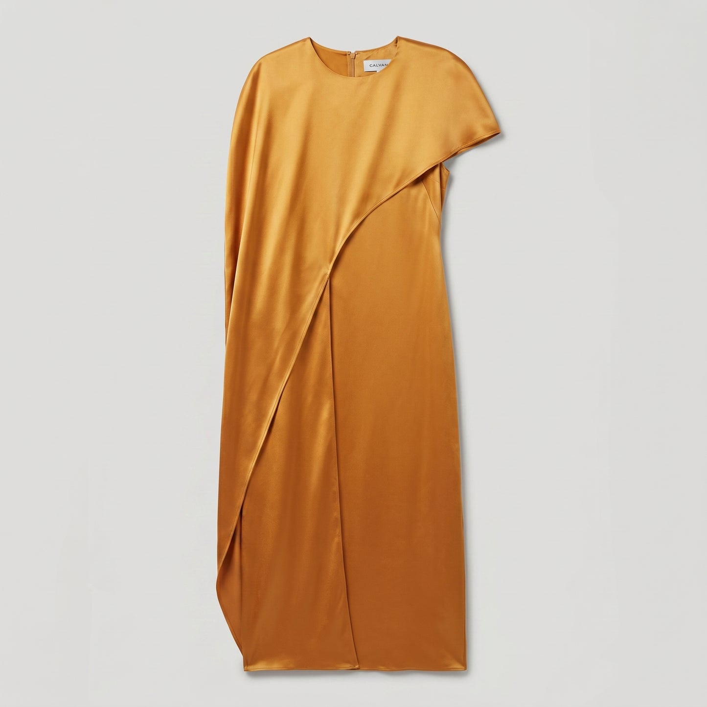 Asymmetric Draped Satin Midi Dress