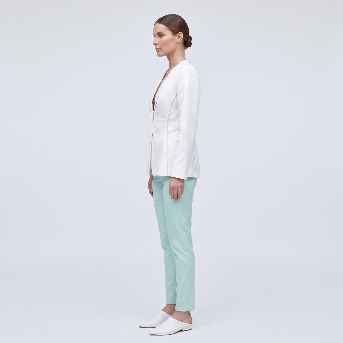 Tailored White Contrast Stitch Blazer