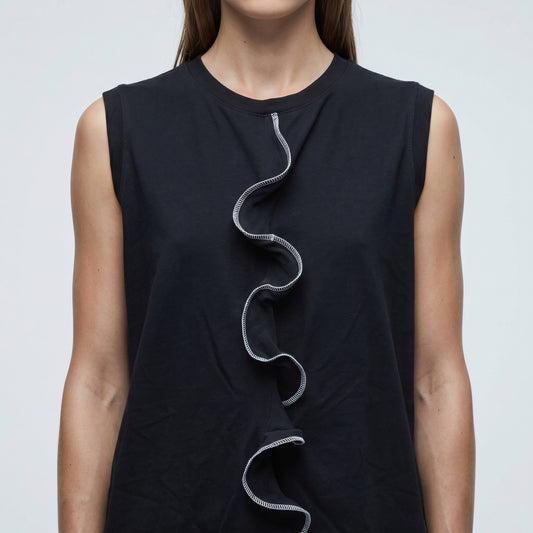 Ruffled Detail Sleeveless Jersey Top