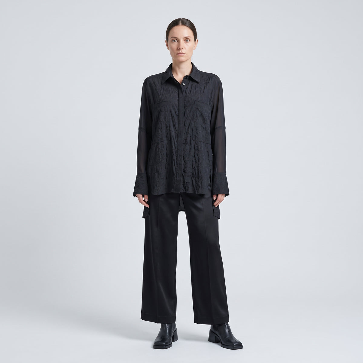 Textured Panel Long Sleeve Shirt