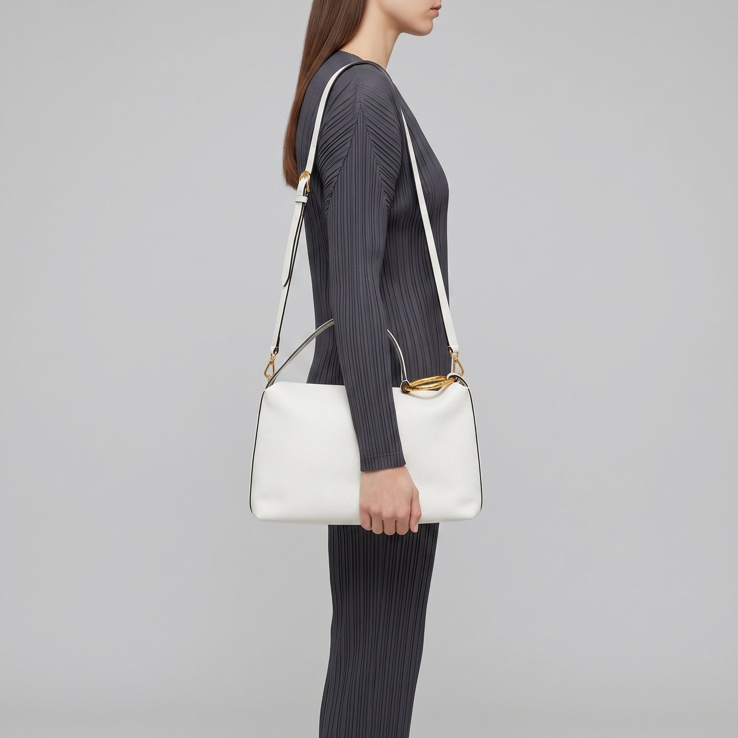 Sculptural Detail Leather Shoulder Bag