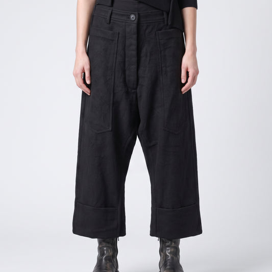 Textured Black Cropped Trousers