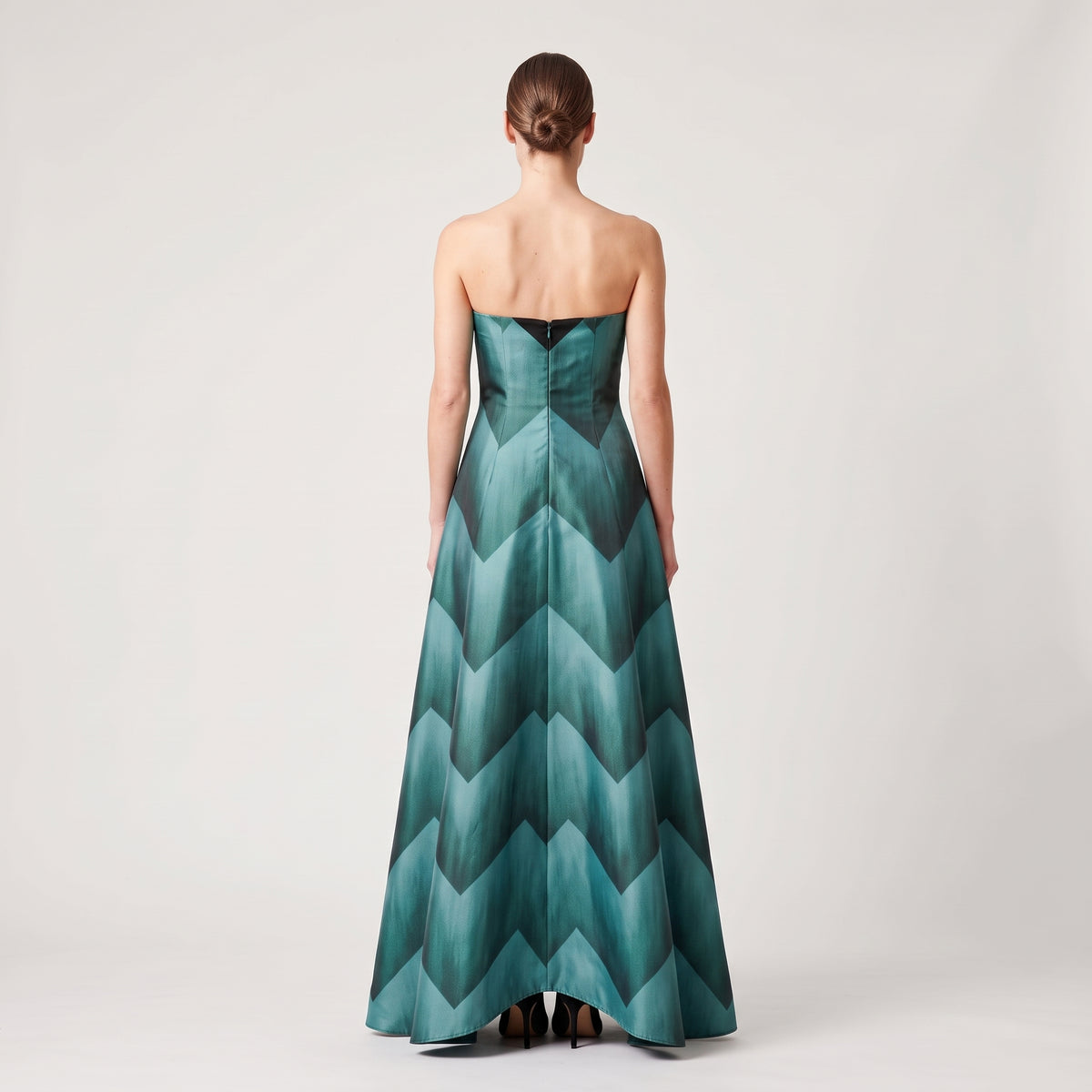 Chevron Print Strapless Gown