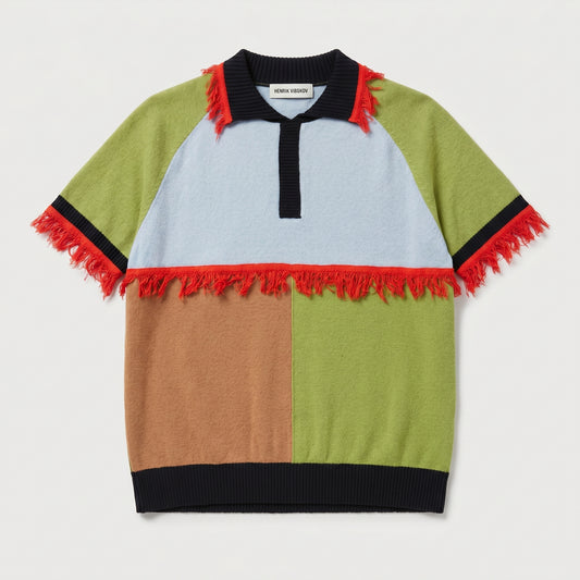Colorblocked Fringe Knit Polo