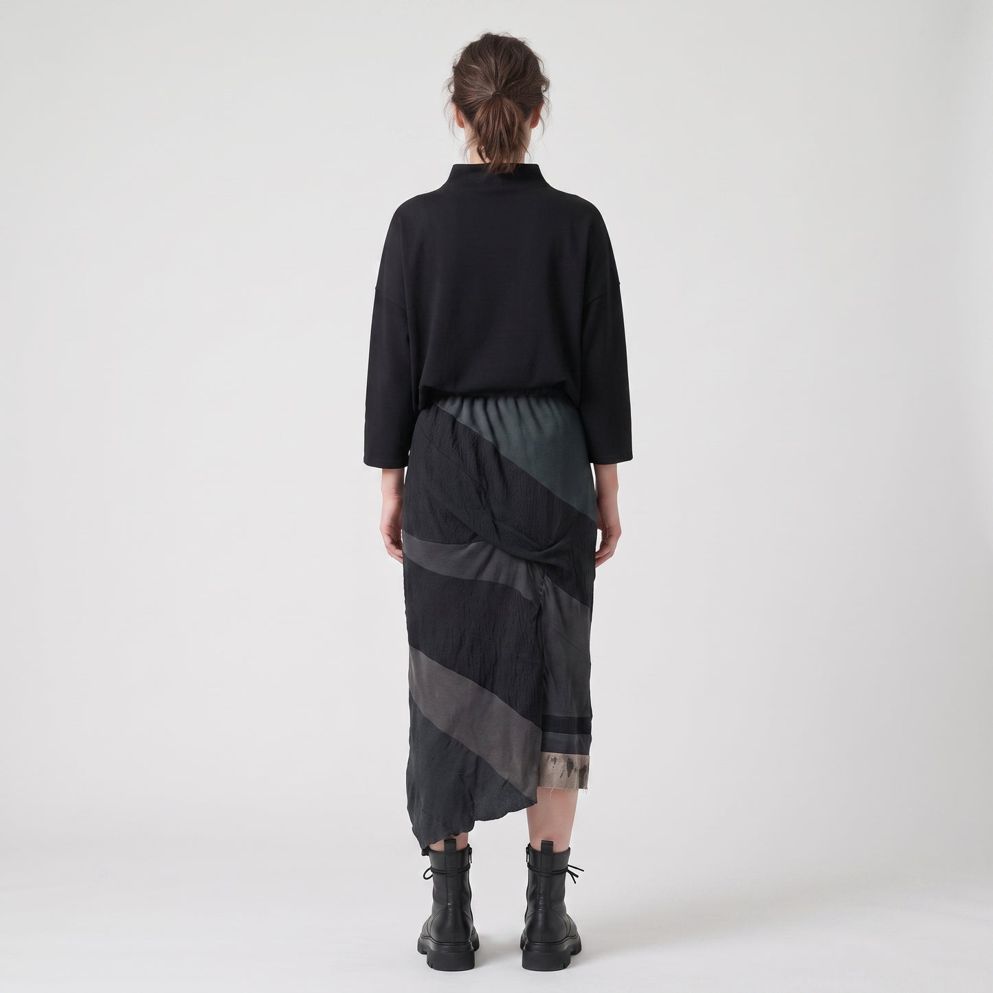 Paneled Asymmetric Midi Skirt