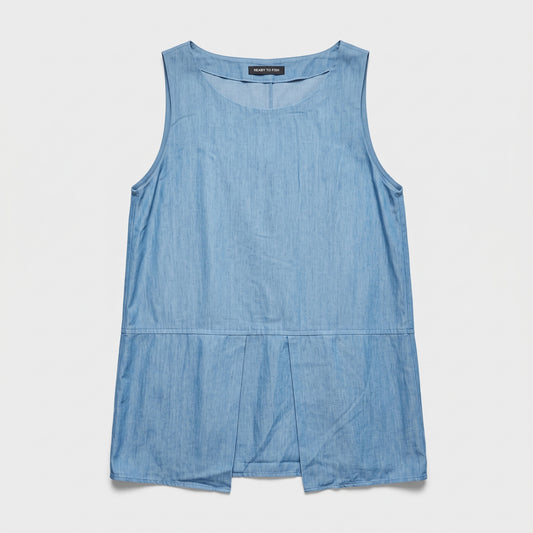 Chambray Pleated Sleeveless Top