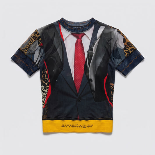 Trompe L'oeil Print Mesh Top