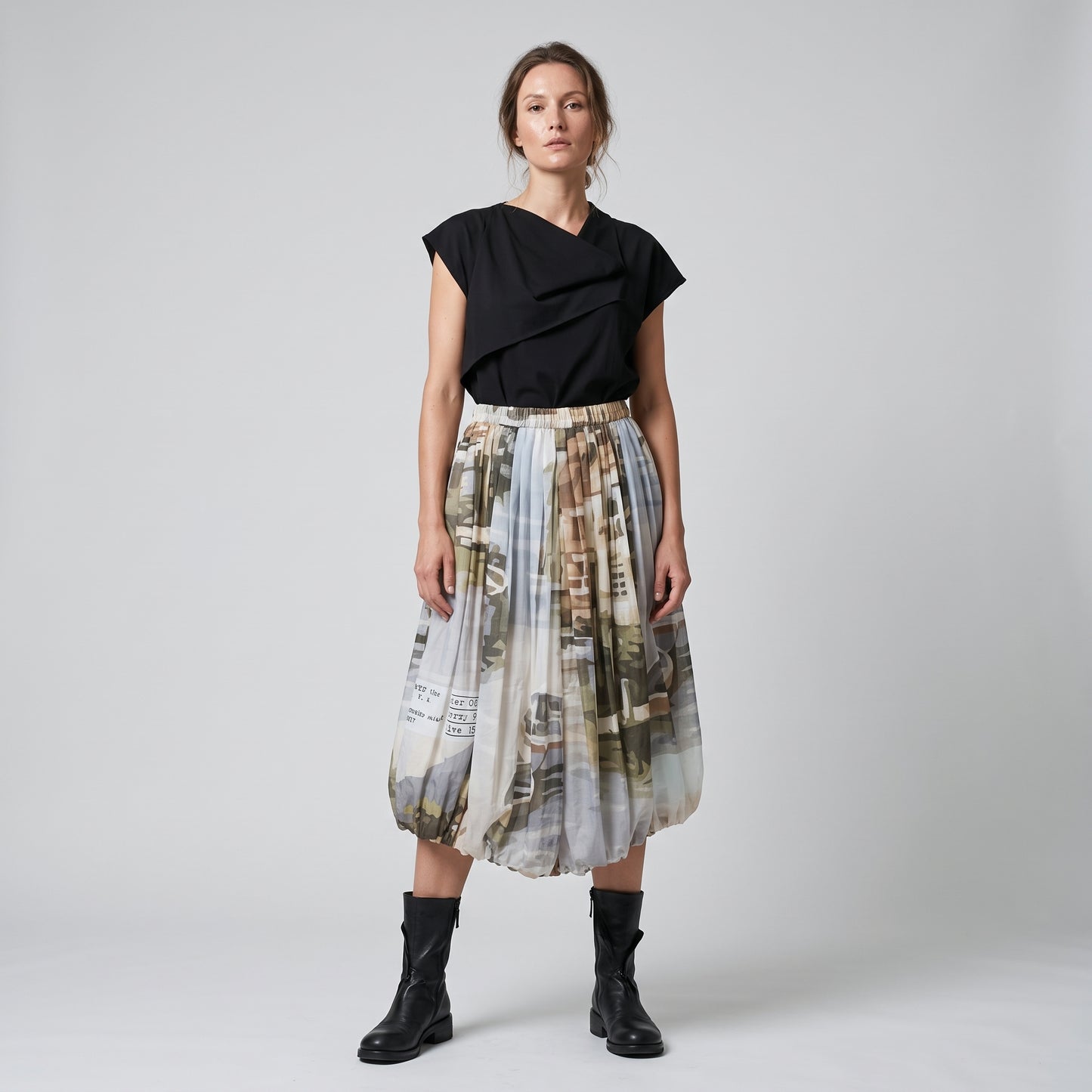 Graphic Print Balloon Hem Skirt