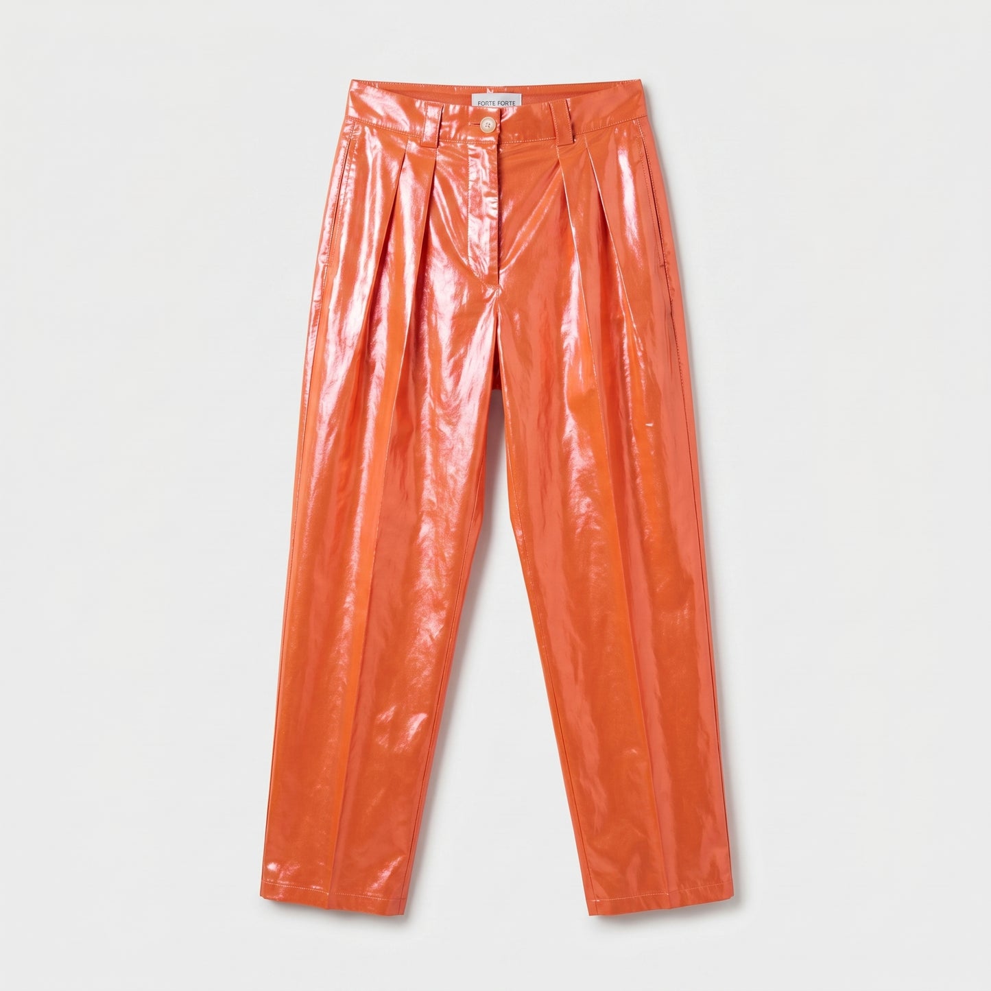 High-Gloss Pleated Tailored Trousers