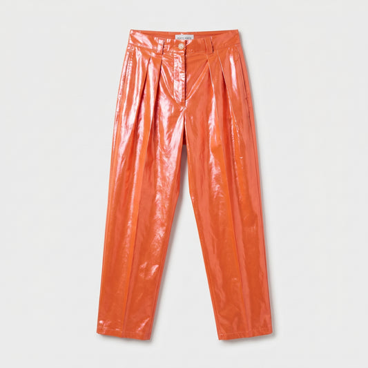 High-Gloss Pleated Tailored Trousers