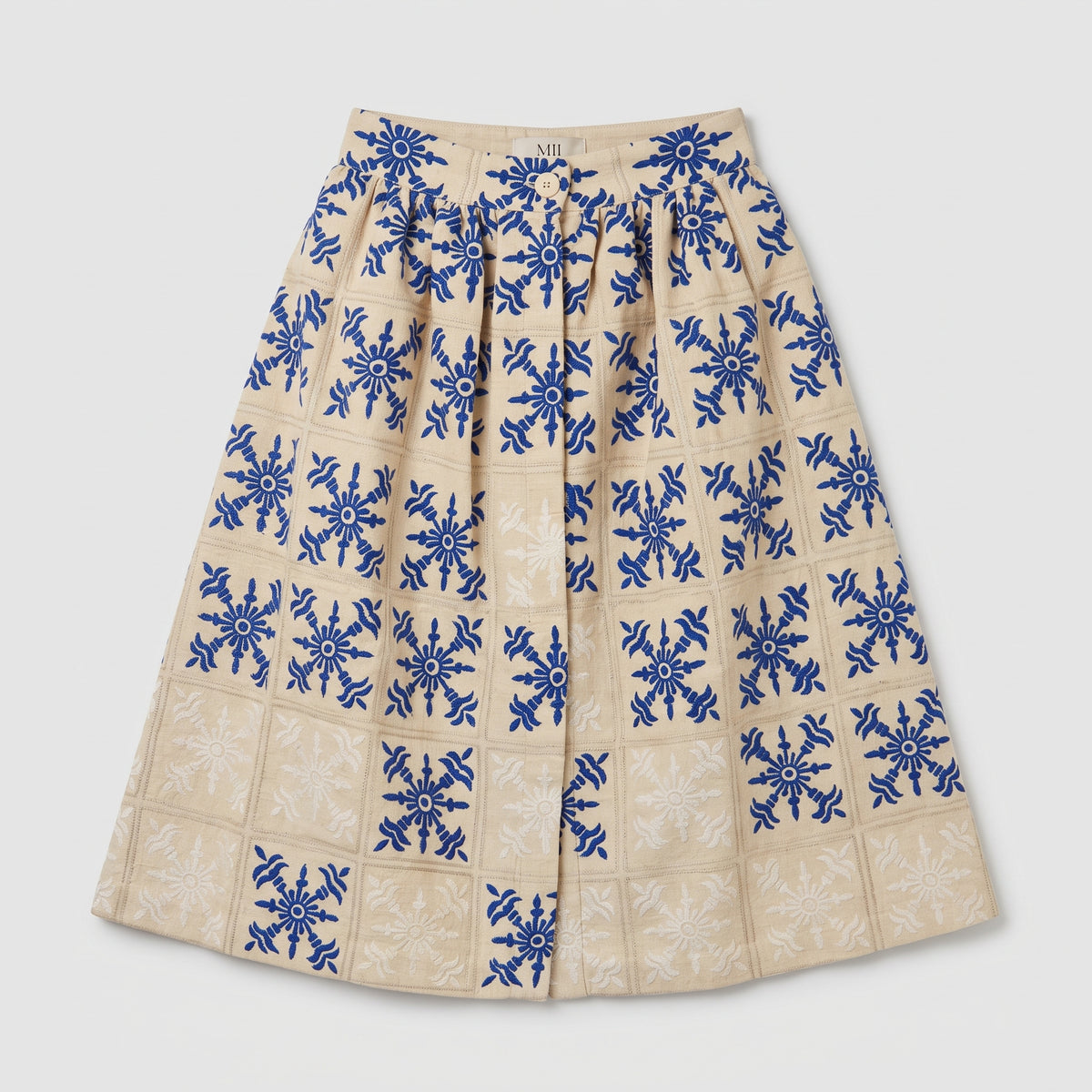 Embroidered Tile Print Midi Skirt