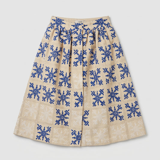 Embroidered Tile Print Midi Skirt