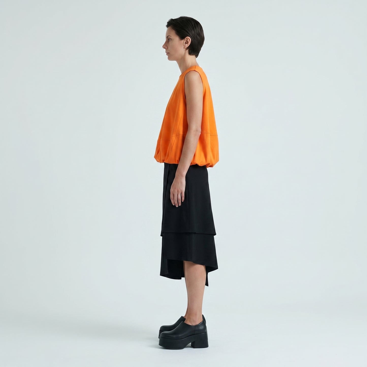 Orange Bubble Hem Sleeveless Top