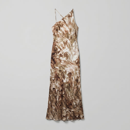 Asymmetric Marble Print Slip Dress