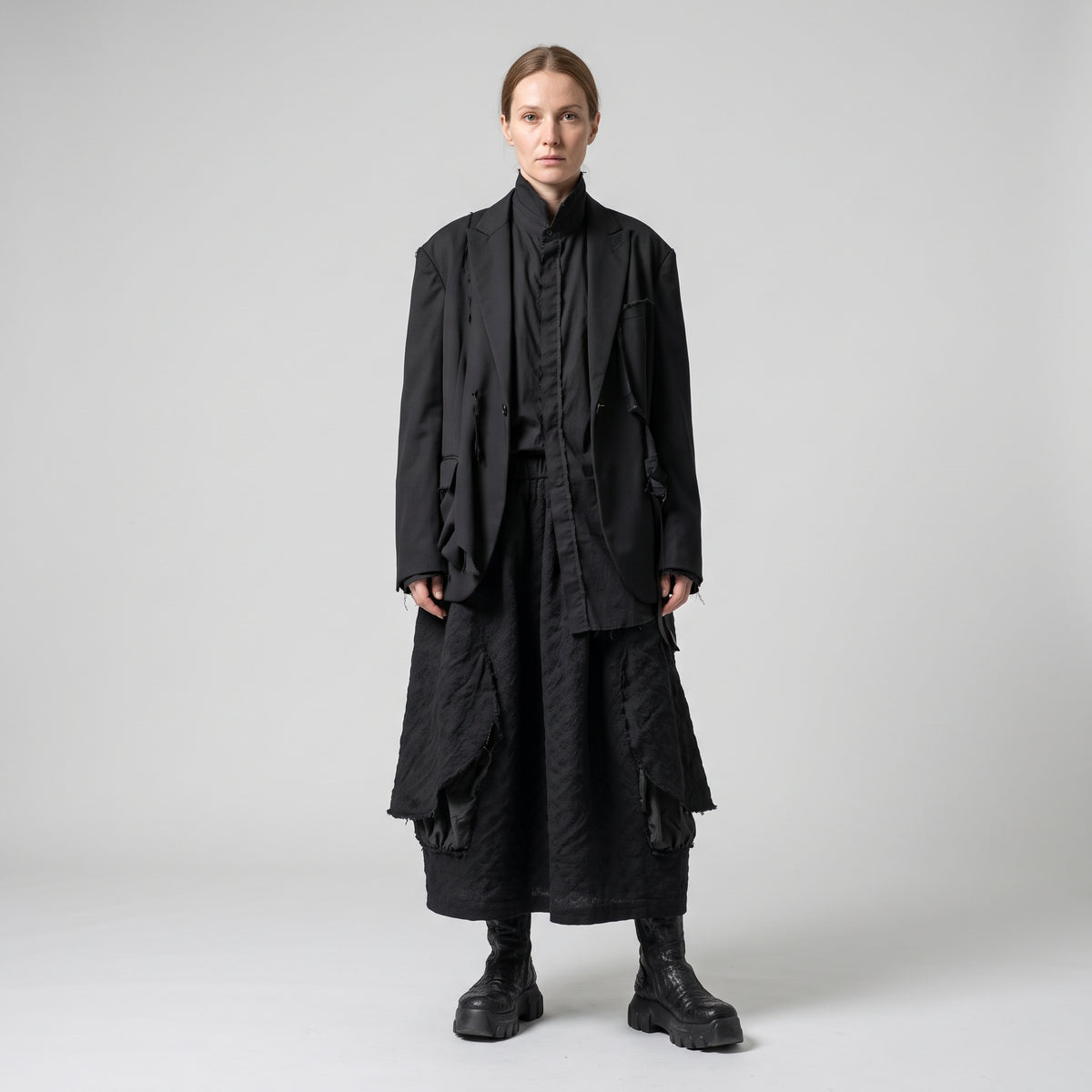 Textured Black Voluminous Skirt