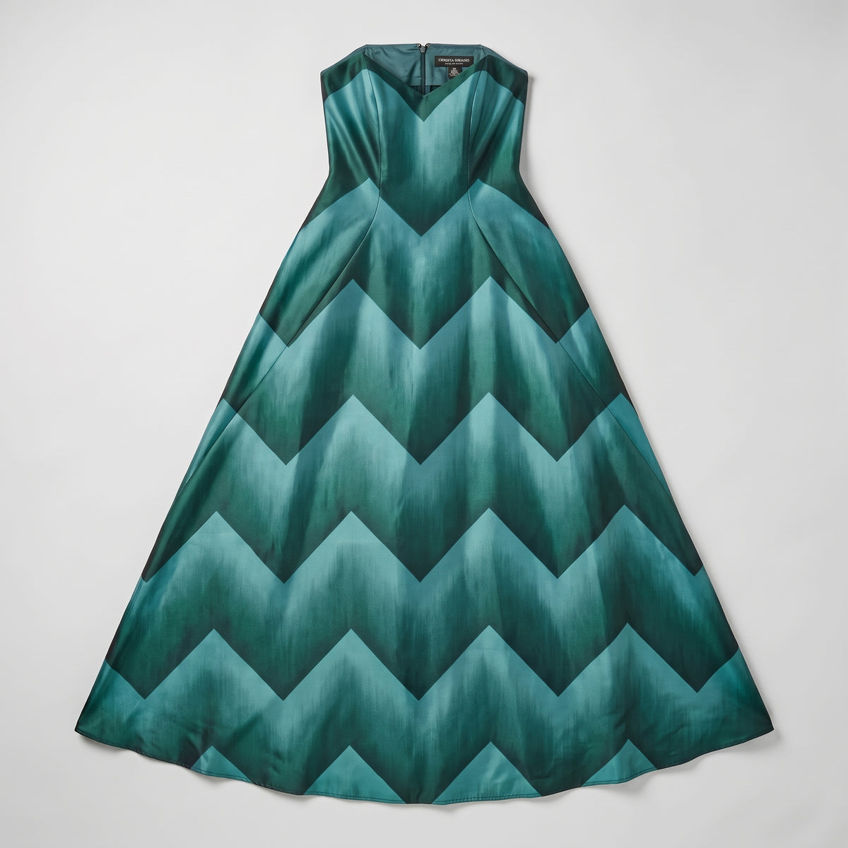 Chevron Print Strapless Gown