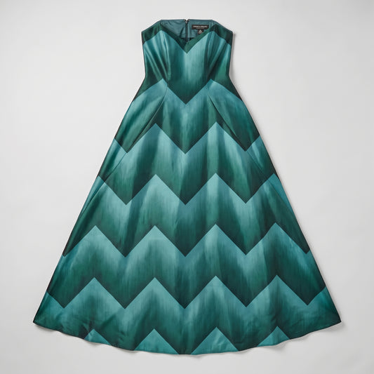 Chevron Print Strapless Gown