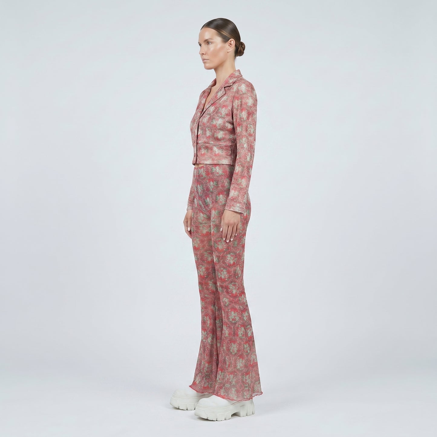 Floral Pattern Flared Trousers