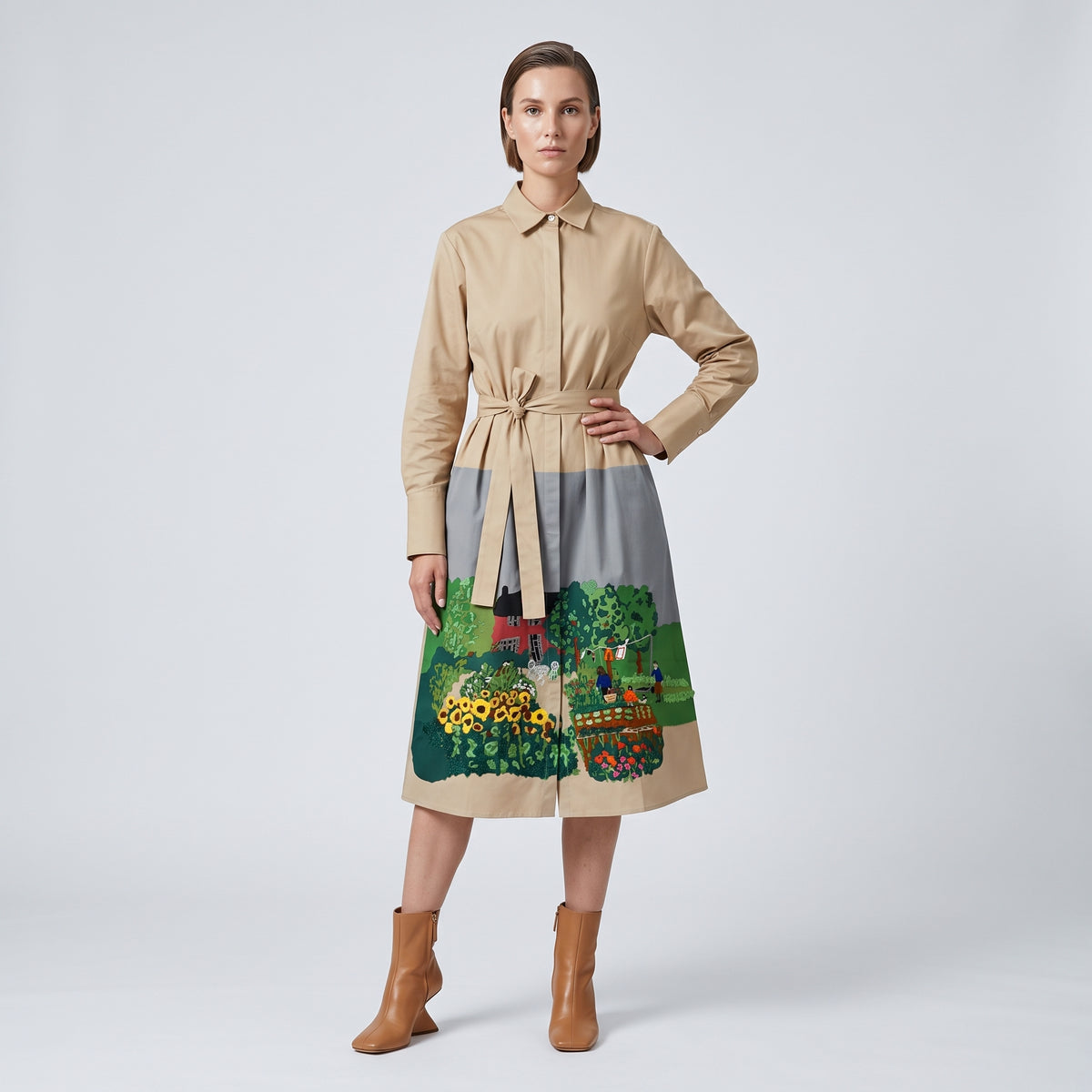 Illustrated Patchwork Shirt Dress