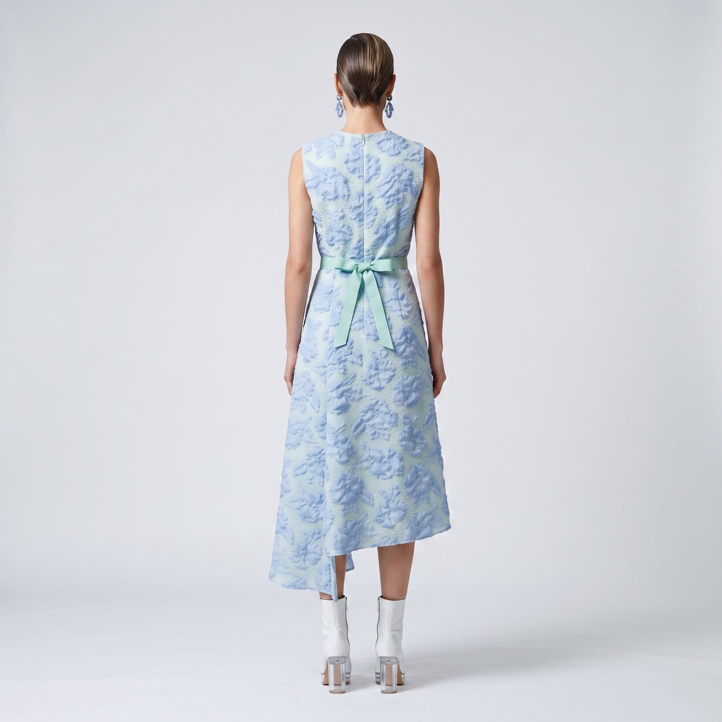 Floral Embossed Sleeveless Midi Dress