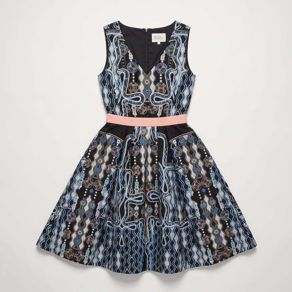 Graphic Embroidered Fit-and-Flare Dress