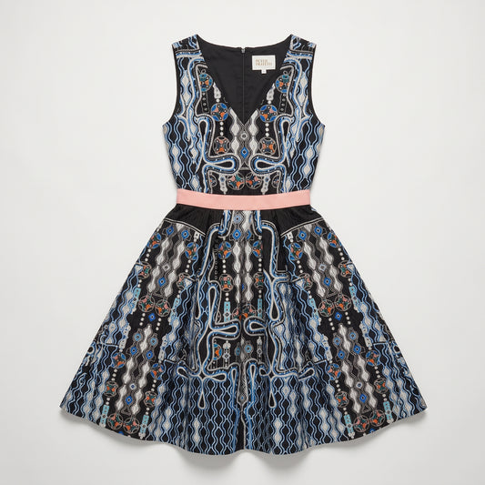 Graphic Embroidered Fit-and-Flare Dress