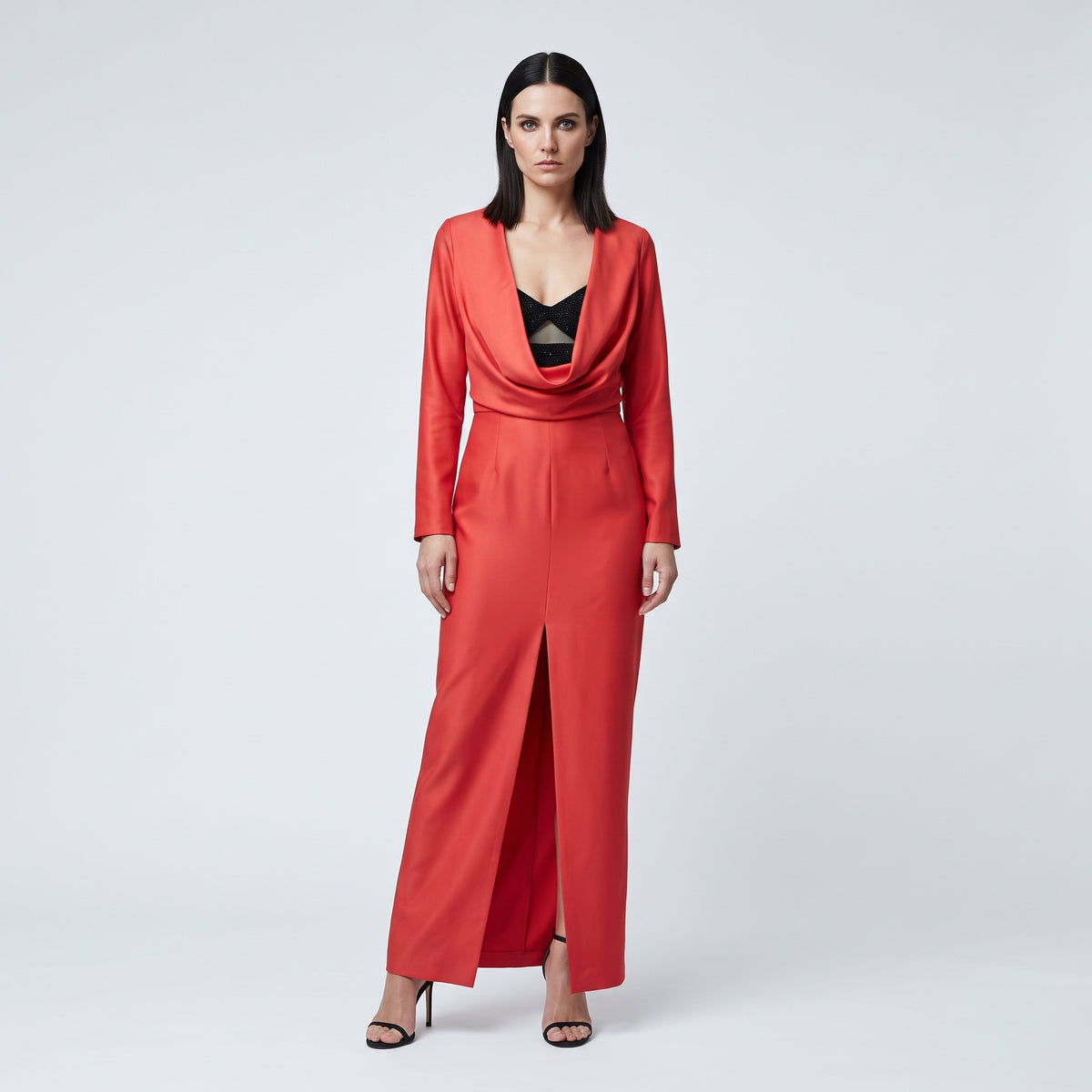 Draped Red Evening Midi Dress