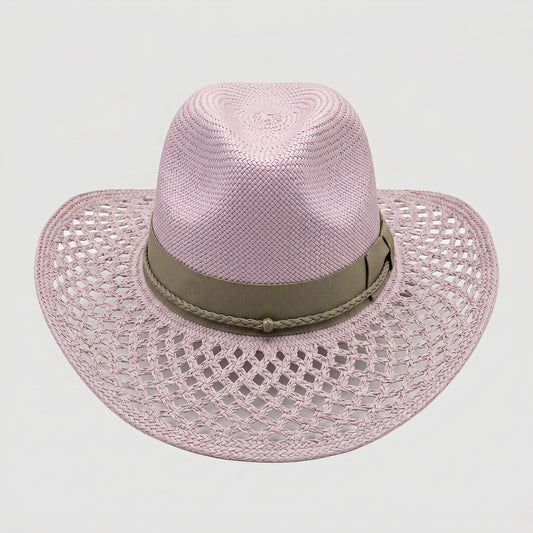 Pink Woven Straw Panama Hat