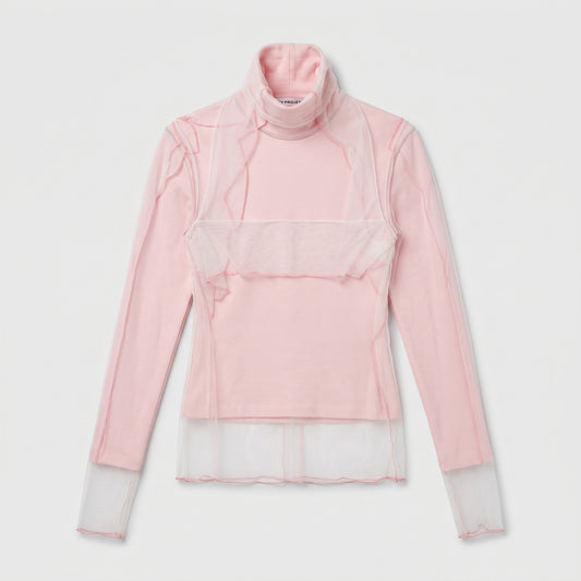 Layered Mesh Turtleneck Top