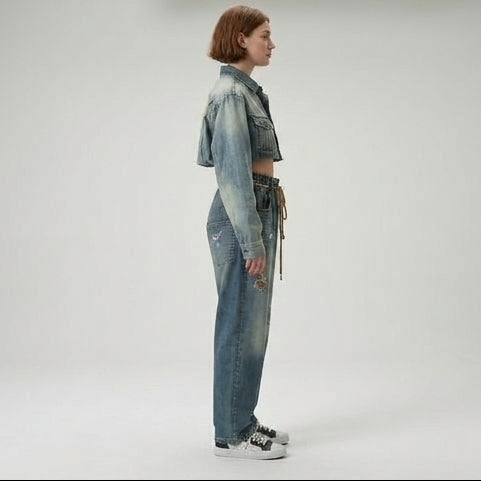 Distressed Cropped Denim Jacket